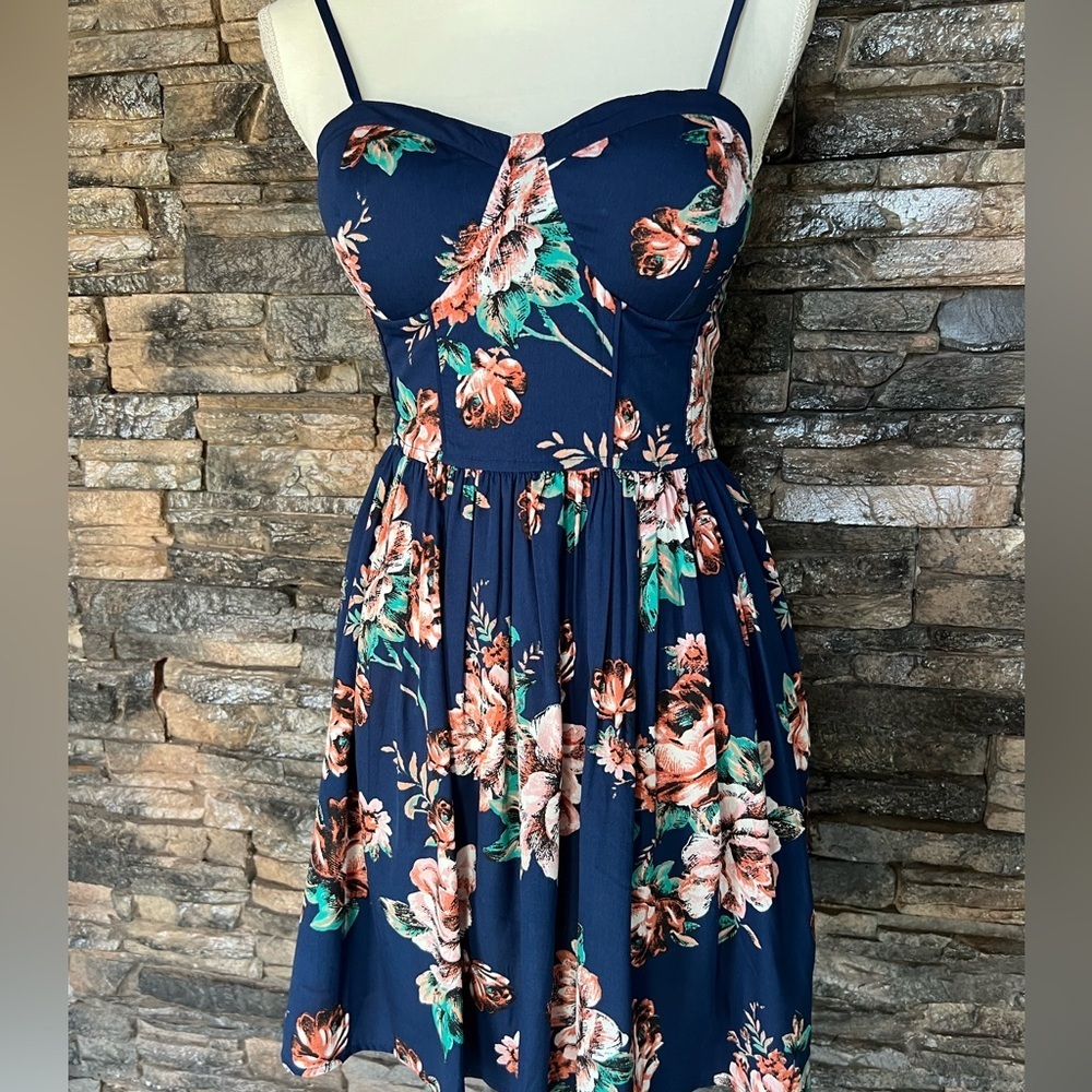 Band of Gypsies Midnight Blue Floral Mini Dress - Picture 4 of 9